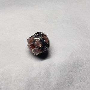 Pandora Pink and Red Flower Round Charm